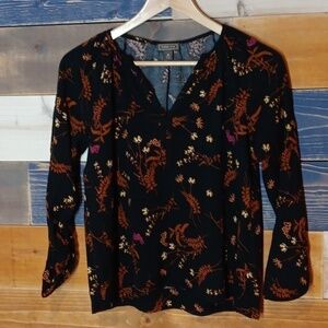 Point Sur Floral Blouse M black tan